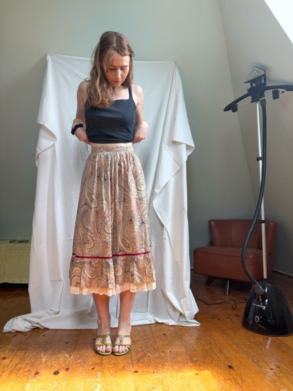 Bohemian Paisley Prarie Skirt with Lace Trim